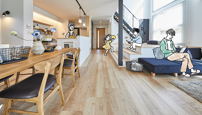 家族が自然と集まるスキップフロアのある家