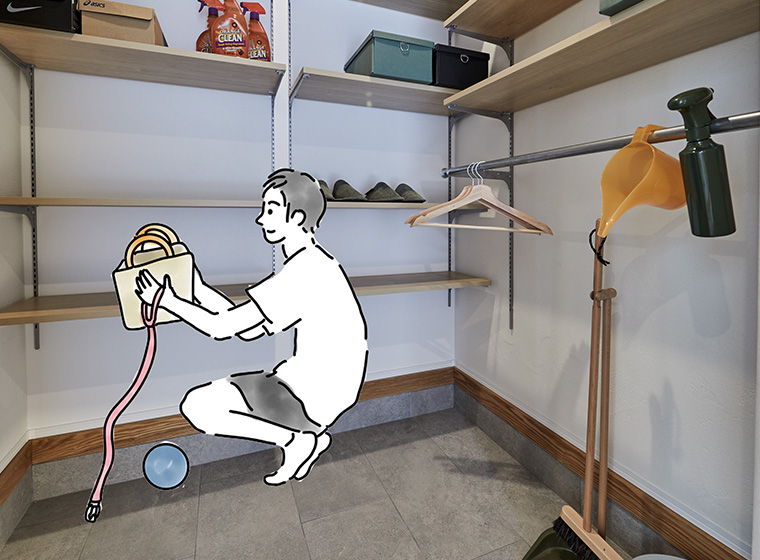 お出かけグッズをしまえる土間収納