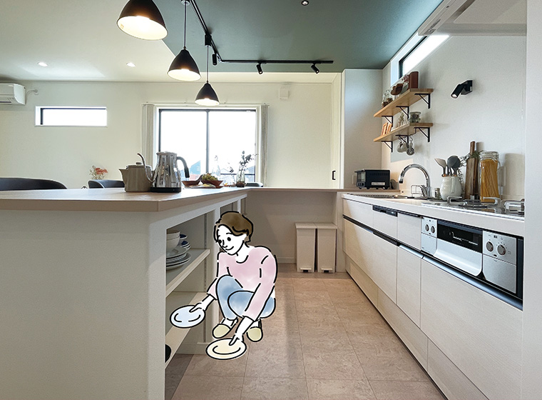 カウンター下は隠せる収納